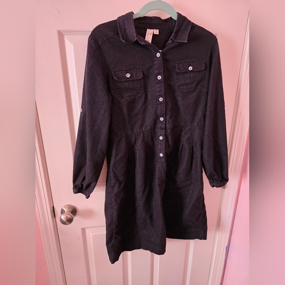 Emma & Michele Dark Grey Denim Button Down Dress
